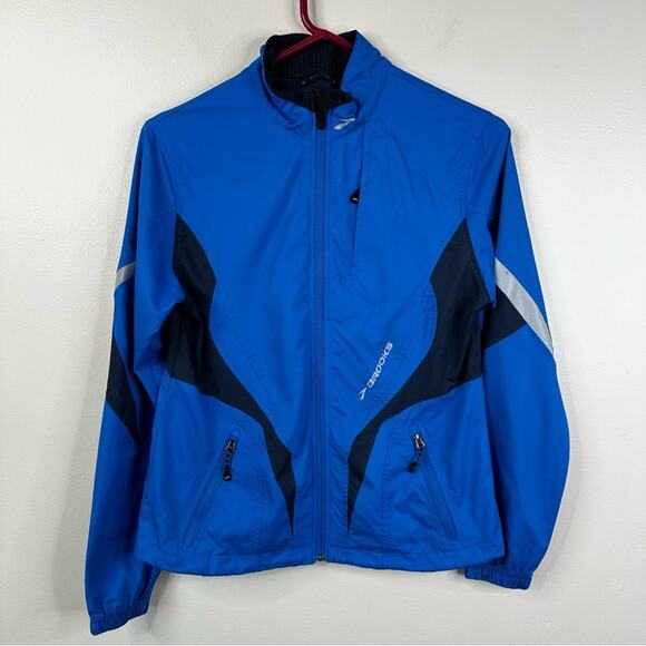 Brooks Infiniti Jacket Womens Small Blue Windbreaker Full Zip Running Outdoors - Picture 1 of 10